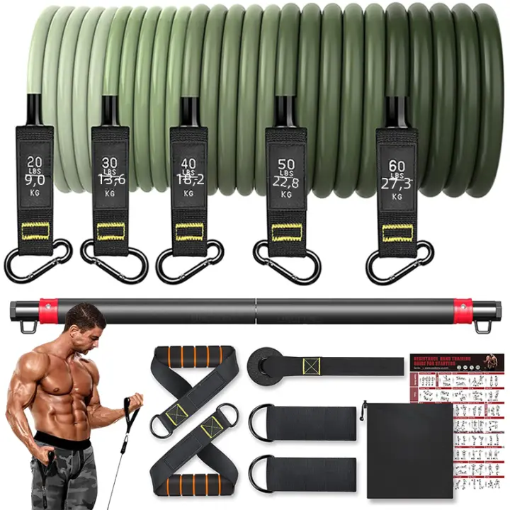 Set De Bandas De Resistencia Para Ejercicio 5 Tubos Con Anclaje En Puerta Manijas Para Piernas Y Tornillos De Tobillo Barril De Fitness - 1