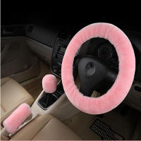 Cubierta De Volante De Coche Personalizada 3pcs Color Sólido Plush Accesorios Para Decoración Automóvil Adecuado Para Mujeres - details 0