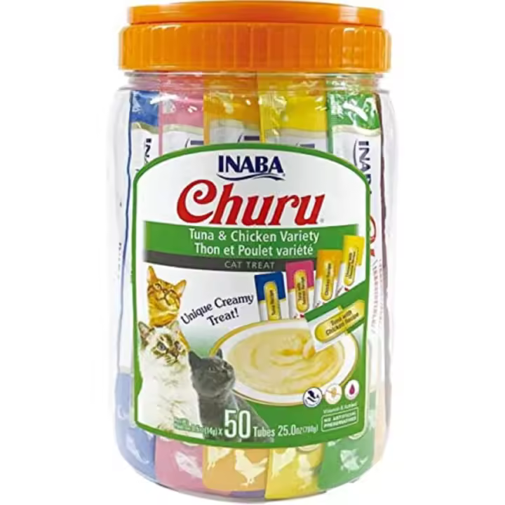Churu Inaba Cat Variedades Atún con Pollo - 50 Tubos x 14g - Snack Natural para Gatos con Sabor a Pollo y Atún - Ideal para Medicamentos - 1