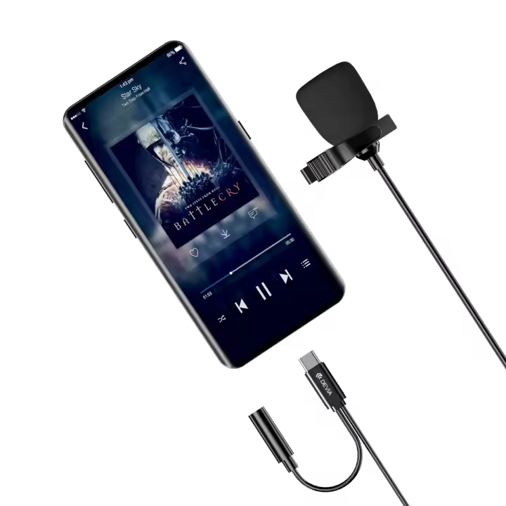 Devia Micrófono de solapa TPV y aluminio de 1,5m con conexión USB-C - 1