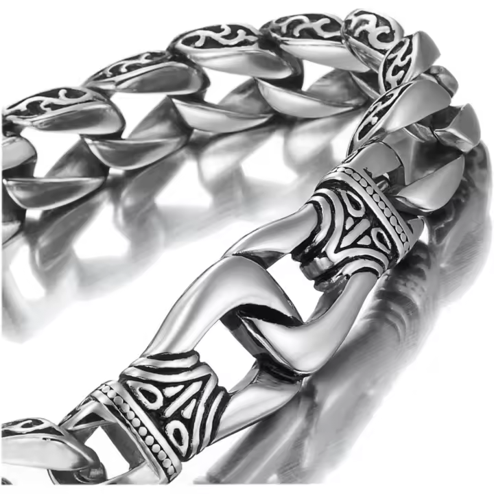 URBAN JEWELRY Increíble pulsera de eslabones de acero inoxidable para hombre, color plata y negro, de 9 pulgadas con opción de collar de 21 pulgadas (con caja de regalo de marca) - 1