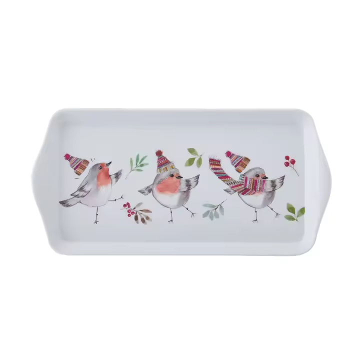 Bandeja rectangular Mikasa Tipperleyhill para sándwiches, colección navideña con motivo de petirrojo, melamina, 30,5 cm - 1