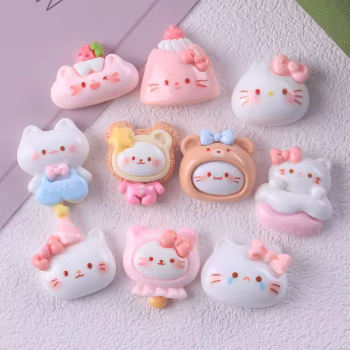 10Pcs Clip De Pelo Accesorios De Joyería Para Scrapbook Figuras De Gato Cartoon En Resina Ornamento Para Teléfono Móvil - 1