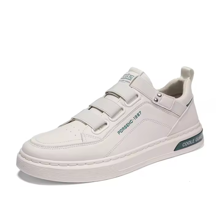 Zapatos Vulcados Para Hombre Malla Transpirable Cuero PVC Antideslizante Cómodo Suela Gruesa Talla Grande Zapatillas Blancas - 1