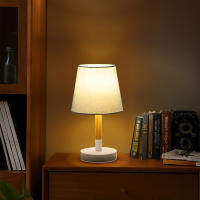 Aigostar – Lámpara de Mesa, Lámpara de Mesita de Noche Pequeña de Madera Moderna, lámpara de Noche con Tulipa de Tela Blanca y Base de Metal, Portalámparas E14, Ecológica, Decorativa y Vintage - details 6