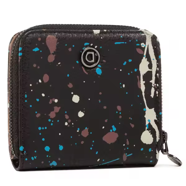 Desigual Monedero Mone Sky Splatting Mujer Negro Estampado Pequeño Compacto 20WAYP46/2000 - 1