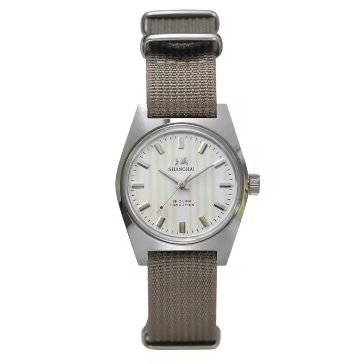 Reloj Mecánico Manual Shanghai 7120 Para Hombres 36mm Vintage Retro Con Correa De Cuero Y Caja De Acero Inoxidable Resistente Al Agua - 1
