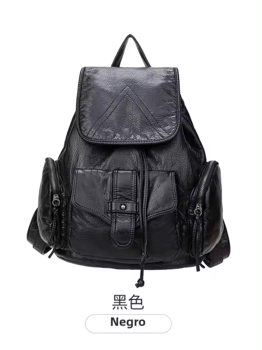 Mochila Grande Para Mujer Con Cordón De Cuero Sintético Moda Viaje Casual Bolso De Hombro Laptop Mochila Bolsa De Mano Plegable Y Expansible - 1