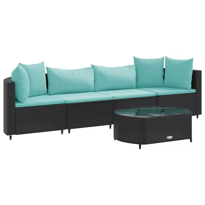 vidaXL Set de muebles de jardín 5 pzas y cojines ratán sintético negro - 1