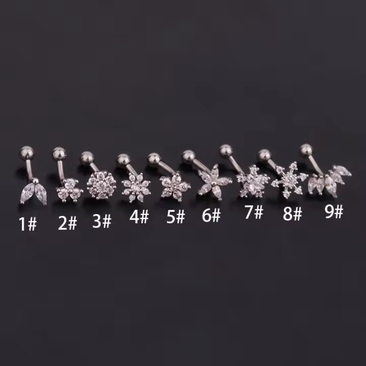 Piercing De Titanio Puro Para Oreja Rook Helix Tragus Lobe Barbell Curvado CZ Joyería De Cartílago Para Mujer - 1