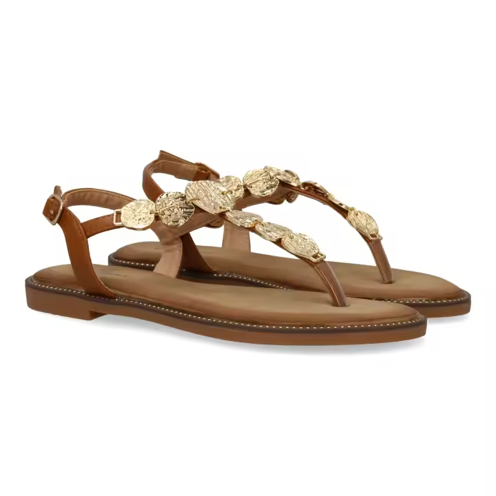 PuntoSalao Sandalias doradas planas cómodas diseño brillante para mujer TF5552 - 1