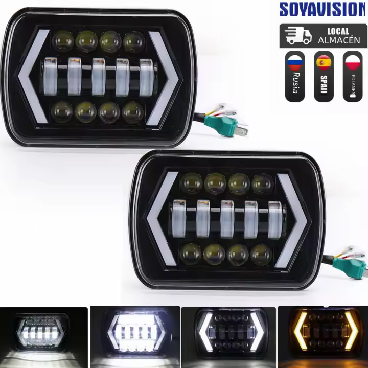 Faros LED Impermeables 90W 7x6'' 5X7" Para Jeep YJ Cherokee XJ Trucks Con DRL Blanco Y Señal De Giro Amarilla Compatible Con Modelos De 1990 a 2015 - 1