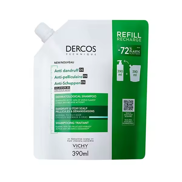 Vichy Dercos Champú Anticaspa Ds Cabello Normal-Graso Recarga 390 ml - 1