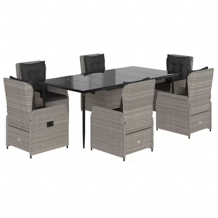 vidaXL Set comedor jardín 7 pzas y cojines ratán sintético gris claro - 1