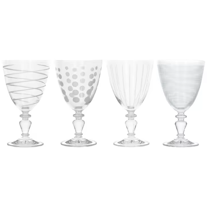KitchenCraft Mikasa Juego de 4 Copas Decorativas para Vino de Cristal, 340 ml – Efecto Plateado - 1