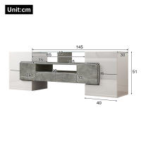 Elegante Mueble para TV, tablero Bajo. Blanco Alto Brillo, 145 cm, iluminación LED, muebles de salón. Diseño moderno. Elegante superficie de cristal. - details 1