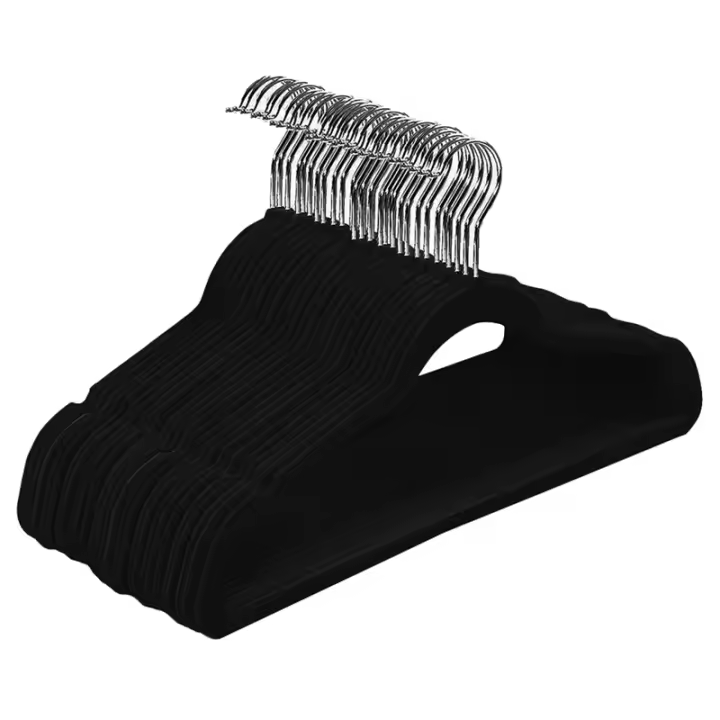 Perchas de Ropa Terciopelo Negro Aicasa - Hombros con Muescas - Antideslizantes para Chaquetas, Camisas, Pantalones, Abrigos - Gancho Giratorio de 360° - Pack 10/20/30/50/100/120 Unidades - 1