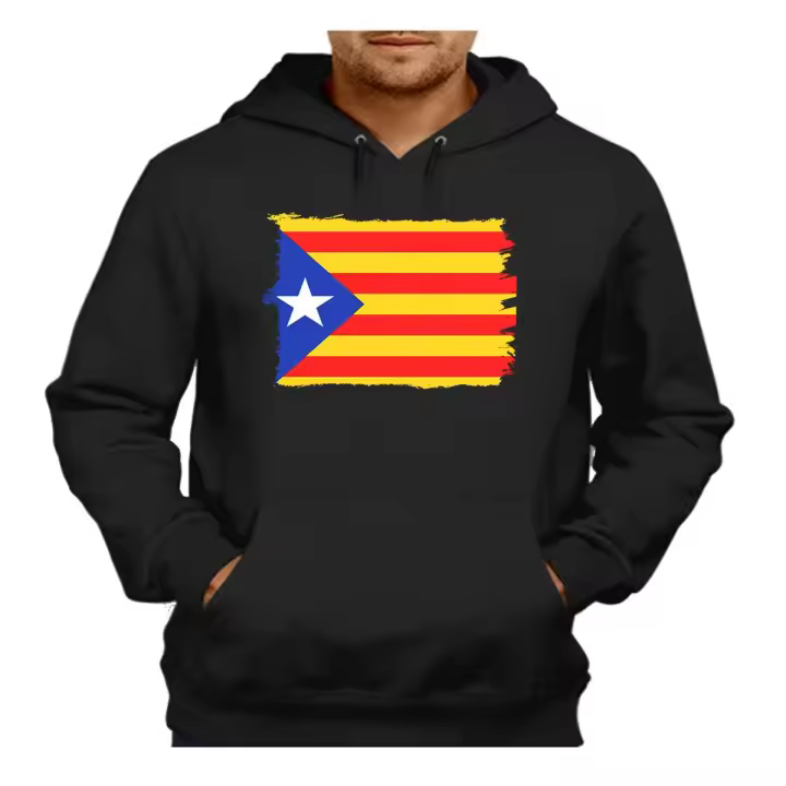 SUDADERA NEGRA CON CAPUCHA CATALUÑA BANDERA EMBLEMA LOGO adulto poliester algodón sweatshirt independencia libertad catalan - 1