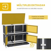 PawHut Conejera de Madera Jaula para Conejos de 2 Pisos 97x44x91 cm con Techo Asfáltico Puertas con Pestillo Bandejas Extraíbles y Rampa para 2 Conejos - details 3