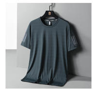 Camiseta De Seda Helada Para Hombres Verano Cuello Redondo Manga Corta Suave Fitness Tops Casual Oversize Tees Transpirable Ligera Secado Rápido Estirable Sin Pliegues - details 15