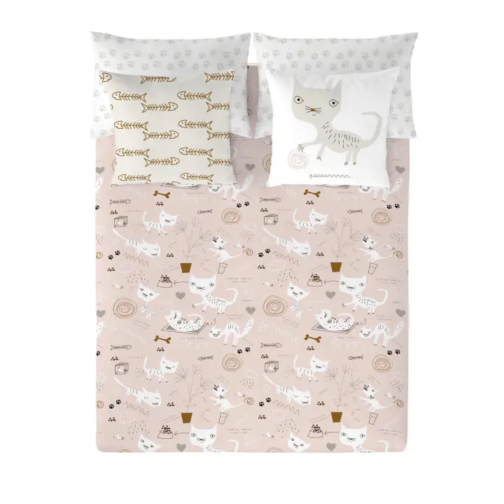 FUNDA NÓRDICA REVERSIBLE 100% ALGODÓN GATOS 4 PANZUP HACIENDO EL INDIO FABRICADO EN ESPAÑA - 1