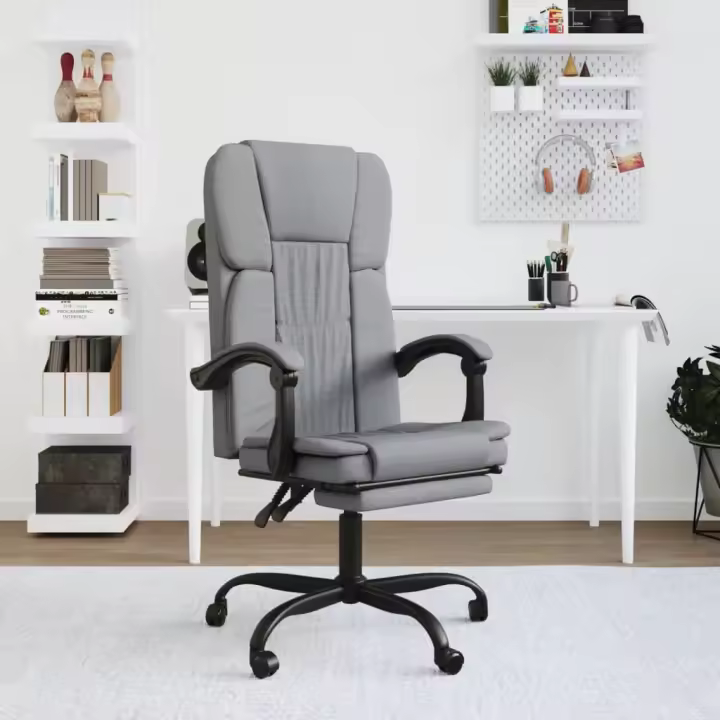 Silla de Oficina reclinable de Tela Gris Claro - 1