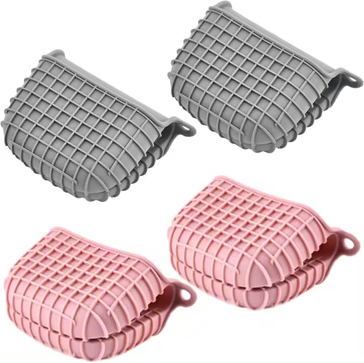 Mini guantes de horno de silicona, agarraderas para cocinar y hornear (4, gris oscuro y rosa) - 1