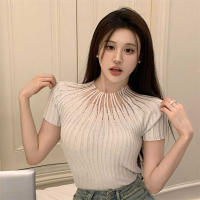 Top De Punto Para Mujer Con Cuello Medio Y Manga Corta Estilo Casual Con Brillantes Polyester Stretch Medio Para Todas Las Estaciones - details 23