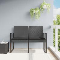 vidaXL Banco jardín 2 plazas cojines PP aspecto de ratán en color Gris oscuro/Negro/Marrón | acolchados duraderos para sofás de jardín terraza exterior - details 0