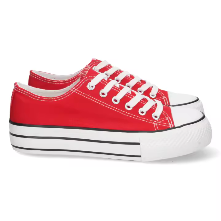 PuntoSalao Zapatillas planas doble suela estilo bamba en lona mujer rojo A307 - 1