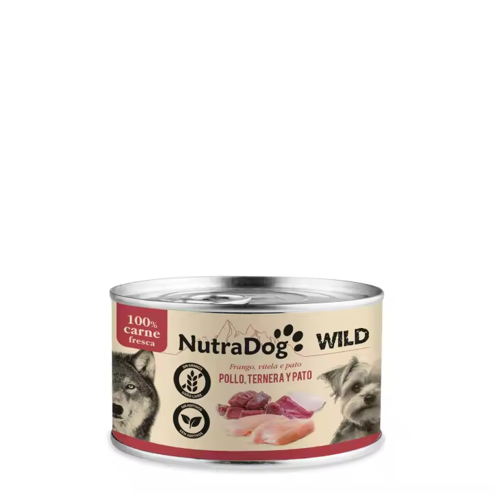 Lata de pollo, ternera y pato para perros NutraDog WILD 200g 15 LATAS - 1