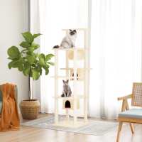 vidaXL Rascador para gatos con postes de sisal 169 cm torre para gatos Color Crema,  Gris claro,  Gris oscuro y mas - details 0