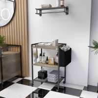 HOMCOM Carrito Auxiliar con Ruedas Carrito de Almacenamiento de 3 Niveles con Bolsa de Tela 2 Ganchos y Marco de Acero para Salón Cocina Comedor 66x40x80,5 cm Gris - details 2