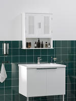 Armario de Pared para Baño Multiusos Mueble de Baño Suspendido Armario Colgante de Almacenamiento con 2 Puertas de Listones Estante Ajustable y Compartimento 60x20x70 cm Blanco - details 1