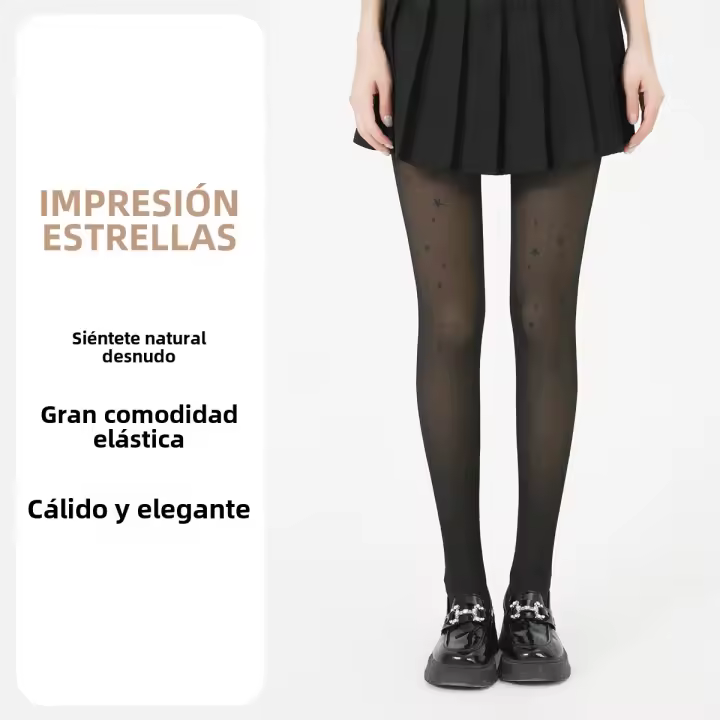 Pareja De Medias De Mujer Con Estampado De Estrella 200g Más Para Otoño/invierno Cálidas Y De Piel Moda Pantimedias De Poliéster Y Nylon - 1