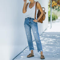 High Waist Ripped Denim Jeans Para Mujer Pantalones Slim Cargados De Moda Casual Jeans Cortos Rectos Talla S M L XL XXL Ropa Femenina - details 7