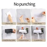 Soporte De Secador De Pelo Para Pared Organizador De Baño Estante De Doble Nivel Material De Plástico Soporte Para Secador Y Linterna Montado En La Pared Para El Hogar - details 6