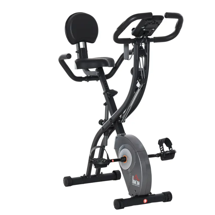 HOMCOM Bicicleta Estática Plegable con Sensor de Pulso Pantalla LCD Resistencia Ajustable de 8 Niveles Sillín Regulable y Respaldo para Entrenamiento en Casa 107x53x107 cm Negro - 1