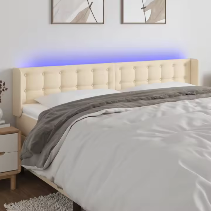vidaXL Cabecero con LED de tela crema 203x16x78/88 cm - 1