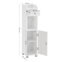 Armario de baño blanco multifuncional con portapapel higiénico, incluye estante ajustable y patas a prueba de agua, ideal para espacios pequeños - details 7
