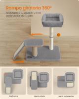 Rascador con Cama y Rampa Giratoria, Plataforma, Auto-Aseador y Pompones, Árbol para Gatos de Interior, Gris Claro - details 4