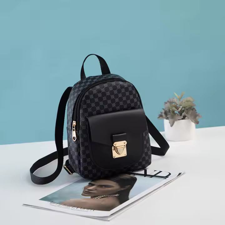 Nueva Mochila Para Mujer Moda Casual Con Estampado Cierre De Puntera Pequeña Mochila De Libros Material PU Con Lining De Poliéster - 1