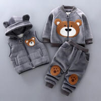Conjunto De Ropa Para Bebé Otoño Invierno Con Chaqueta De Peluche Gruesa Vestido De Oso De Dibujos Animados Pantalones Y Chaleco 3Pcs Ropa Deportiva De Algodón Para Niñas Y Niños Caliente - details 3