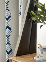 Cortinas De Blackout Total En Blanco Y Azul Con Patrón Circular Y Cuadrícula Pequeña Para Sala De Estar Y Dormitorio - details 5