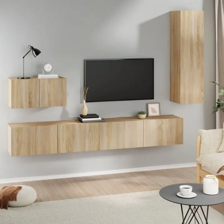 vidaXL Set de muebles para TV 4 pzas madera contrachapada roble Sonoma - 1