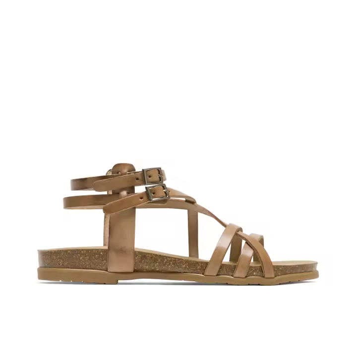 PORRONET SANDALIA PLANA ROMANA BIO DE PIEL TAUPE SELENA  - SANDALIAS PLANAS DE TIRAS SELENA EN COLOR TAUPE - CIERRE MEDIANTE DOBLE PULSERA AL TOBILLO CON HEBILLA - ELABORADAS EN PIEL -  MÁXIMA COMODI - 1