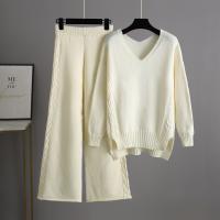 Conjunto De Suéter Y Pantalones Para Mujer HLBCBG Otoño Invierno 2 Piezas Tejido De Cashmere Estilo Casual Oversize V-Neck - details 4