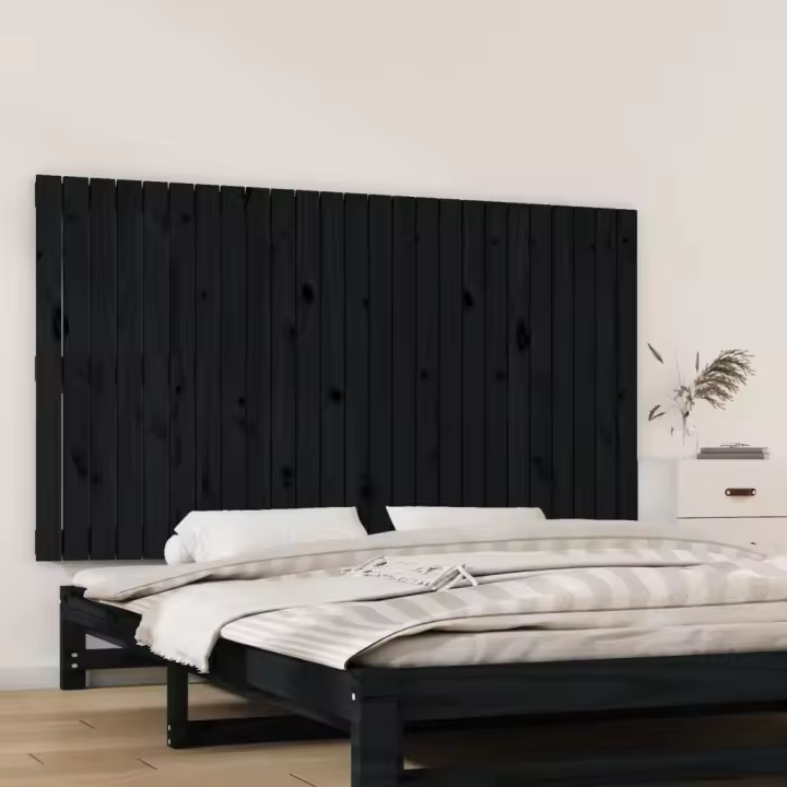 vidaXL Cabecero de cama de pared madera maciza pino negro 159,5x3x90cm - 1