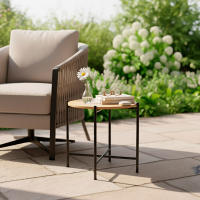 Max Home - Mesa auxiliar redonda, D40xH40 cm, peso máximo soportado 4 kg, efecto roble,  estructura metálica negra, mesita de centro, decoración para salón, dormitorio, oficina - details 6