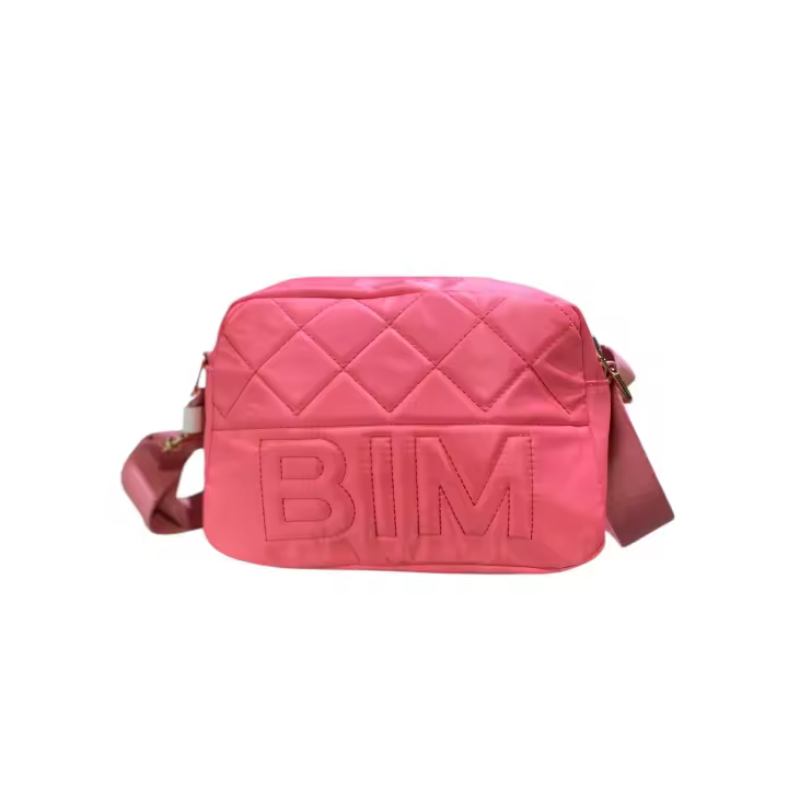 Bolso bandolera rosa de nylon acolchado para mujer – Compacto, moderno y cómodo - 1